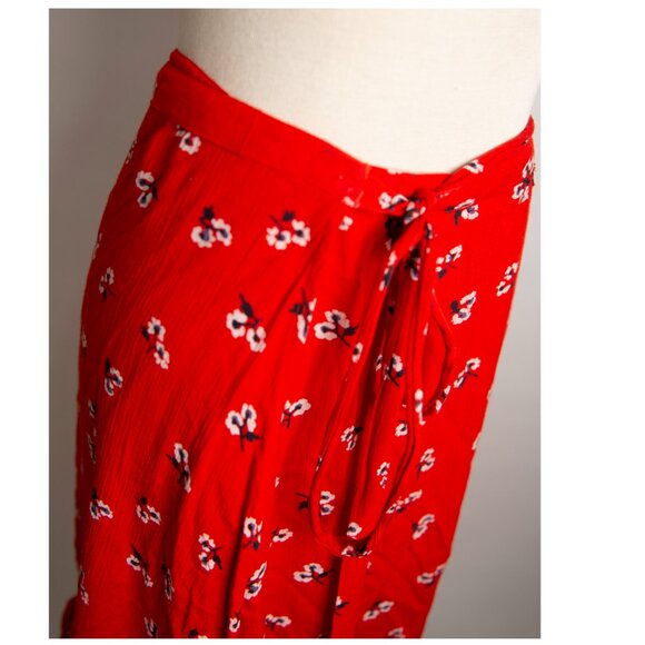 BILLABONG "Dancing Til Dawn Red" Floral Print Midi Wrap Boho Beach Skirt M - Picture 2 of 14